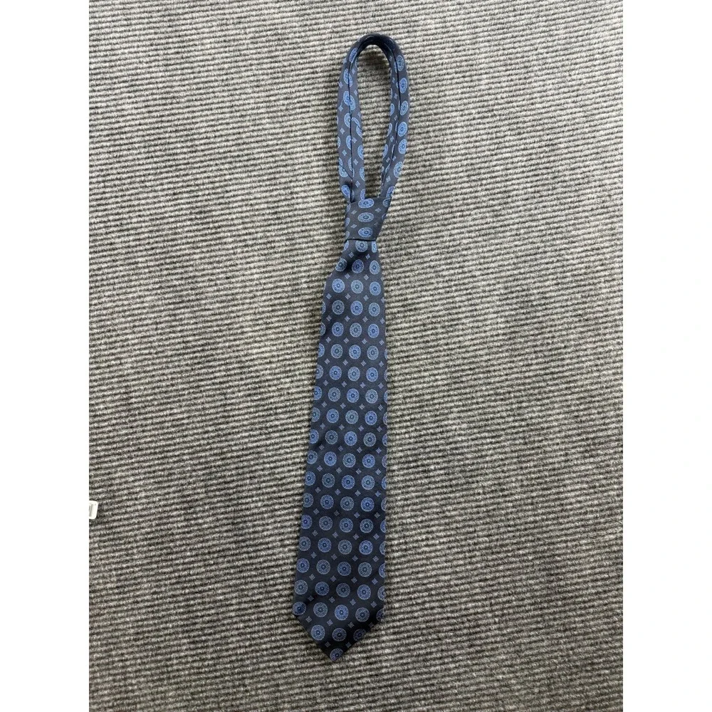 Altea Milano Men Blue Circle Pattern 100% Silk Tie Made in Italy Geometric Navy‎
